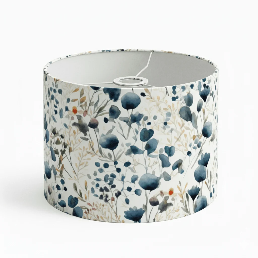 Azura lampshade made from NELA premium cotton in the Flores pattern, front view.