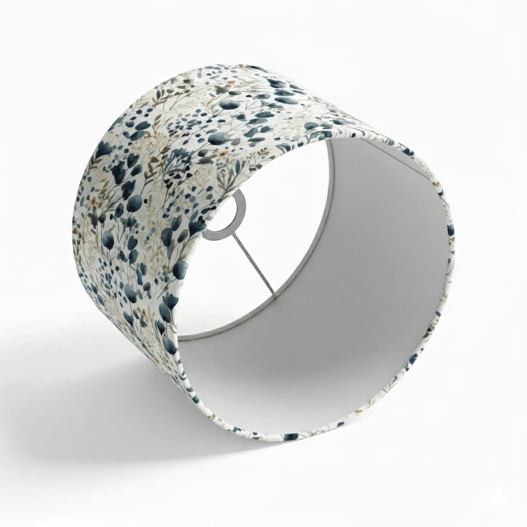Azura lampshade made from NELA premium cotton in the Flores pattern, side view.