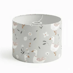 Gansy lampshade made from NELA premium cotton in the Geese pattern, front view.
