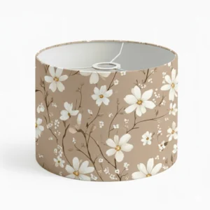 Lema lampshade made from NELA premium cotton in the White Floral pattern with beige background, front view