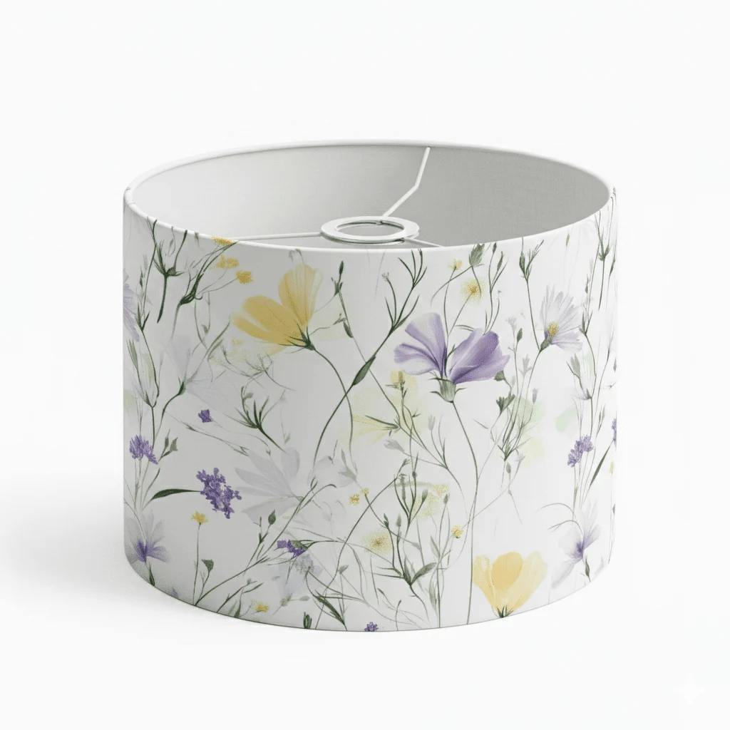 Meadow lampshade made from Takoy premium cotton in the Meadow Floral pattern, front view.