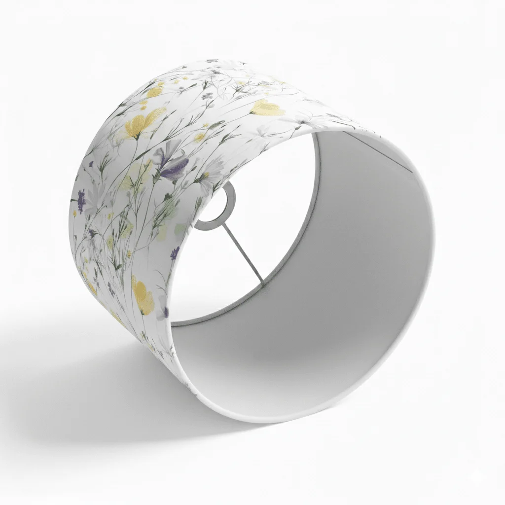 Gansy lampshade made from NELA premium cotton in the Geese pattern, side view.