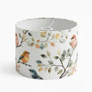 Nesty lampshade made from premium cotton in the Birds on Branch pattern, front view.