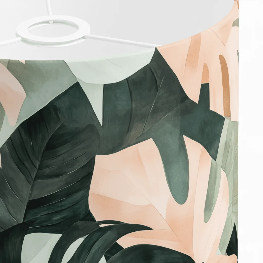 Close-up of Tropica lampshade showing the premium cotton Tropical Harmony pattern.